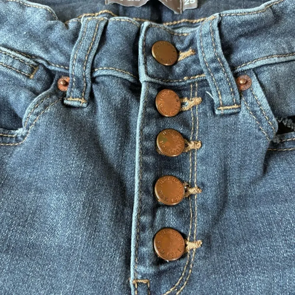 Just USA Women's Size 25 Stretchy Blue Denim Jeans Button Fly Straight Leg‎
